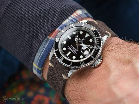 rolex submariiner leather strap|Rolex submariner on rubber strap.